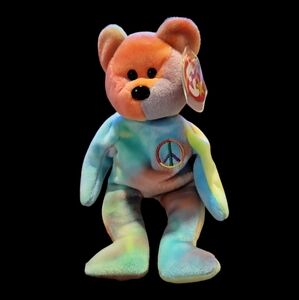 RARE Retired TY Beanie Baby "Peace" the Rainbow Tie-Dye Peace Bear ☮️🌈🐻